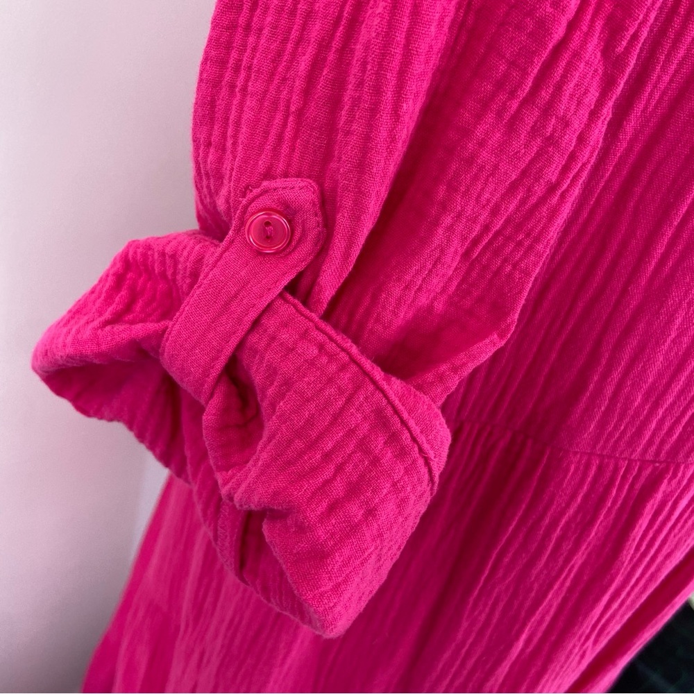 Chico’s Tiered Maxi Dress Gauze Pink Resort Lagenlook Cotton Cottagecore 1 Med - Picture 3 of 6